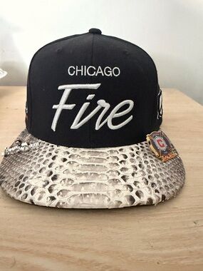 Just Don Chicago Fire Black Hat with Cream Snakeskin Brim